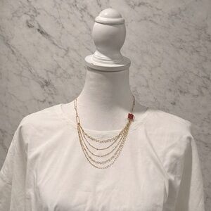 Bitna Layered Natural Stone Necklace Pink Quartz Gold Tone
